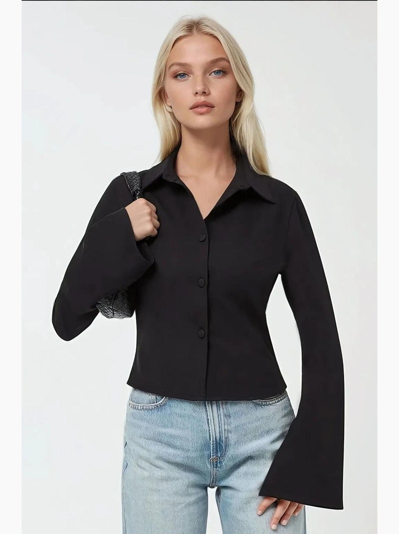 Camicia aderente in cotone a maniche lunghe hiccup Nero - Kiabi