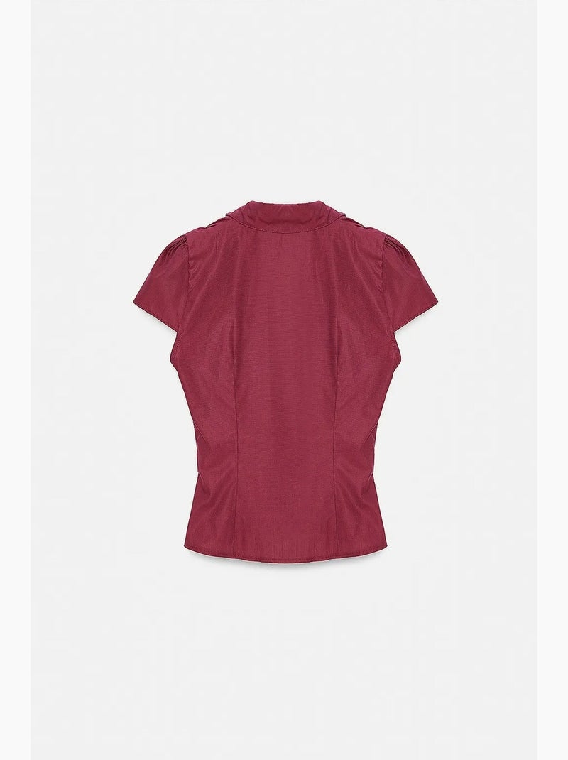 Camicia aderente in popeline di cotone con bottoni dilvin Rosso bordeaux - Kiabi