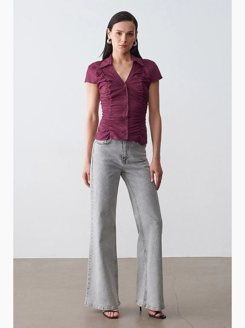 Camicia aderente in popeline di cotone con bottoni dilvin Rosso bordeaux - Kiabi