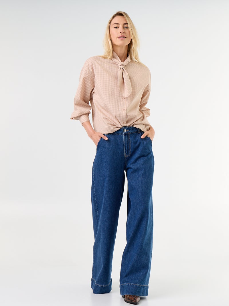 Camicia ampia a maniche lunghe e collo lavallière Beige - Kiabi