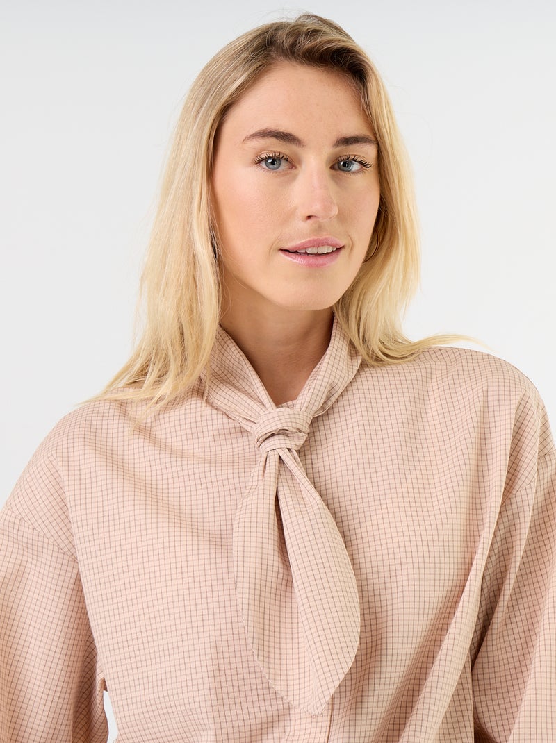 Camicia ampia a maniche lunghe e collo lavallière Beige - Kiabi