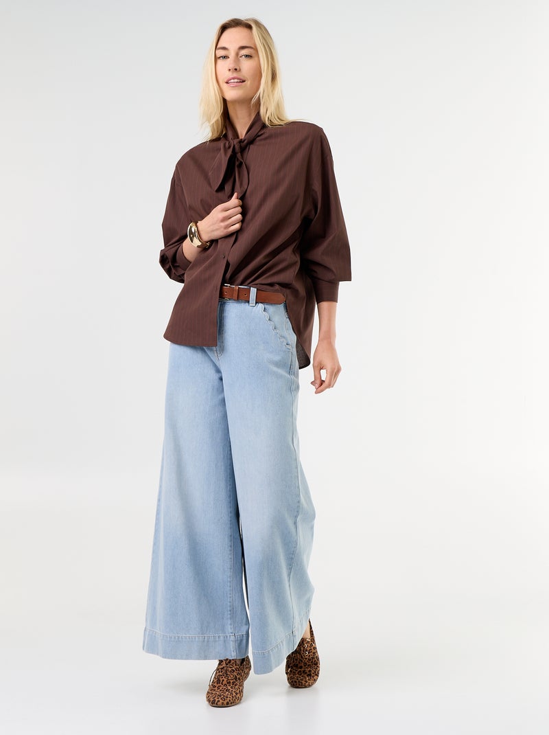Camicia ampia a maniche lunghe e collo lavallière Marrone - Kiabi