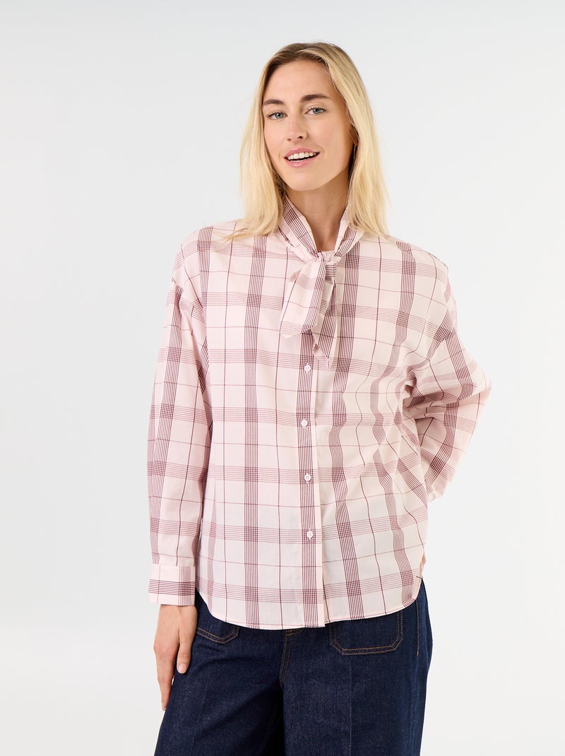 Camicia ampia a maniche lunghe e collo lavallière Rosa - Kiabi