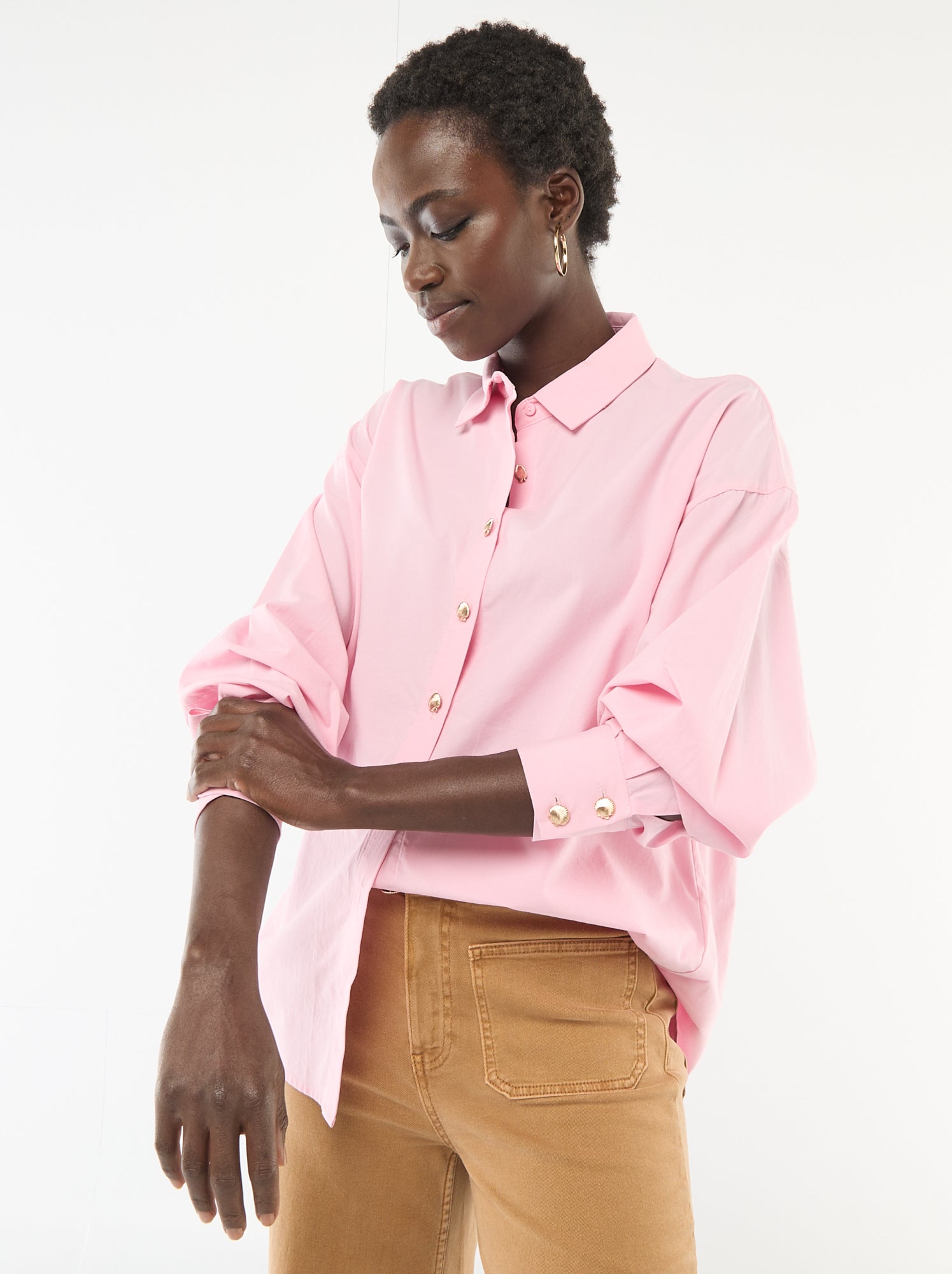 Camicia Da Notte Donna Normann A Maniche Lunghe, Con Bottoni Sul Collo, Rosa, Taglia Large, Cotone