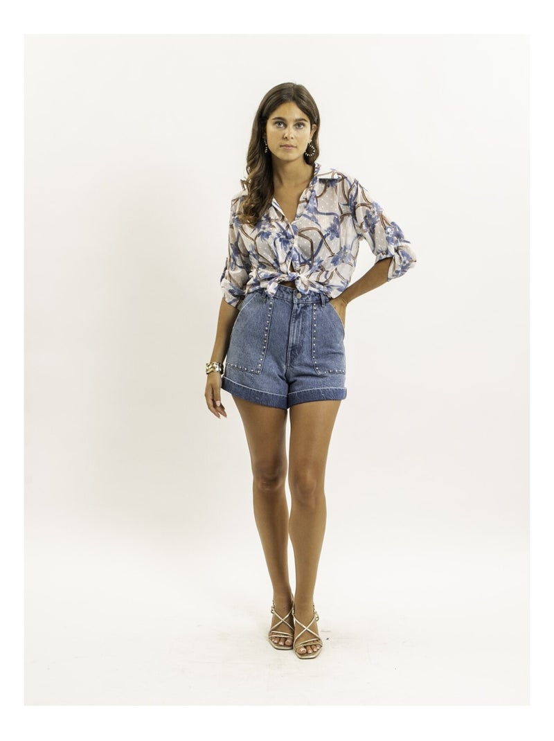 Camicia annodata con motivi OBERDA Blu - Kiabi