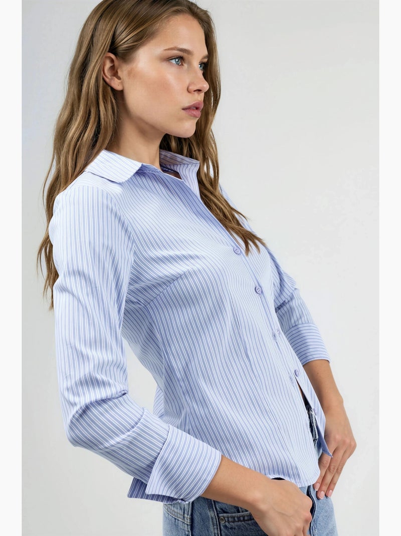 Camicia basic a righe aderente hiccup Blu cielo - Kiabi