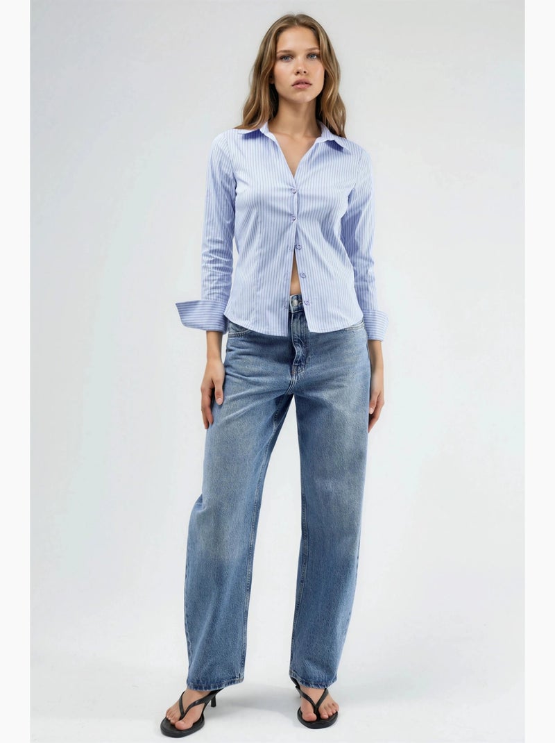 Camicia basic a righe aderente hiccup Blu cielo - Kiabi
