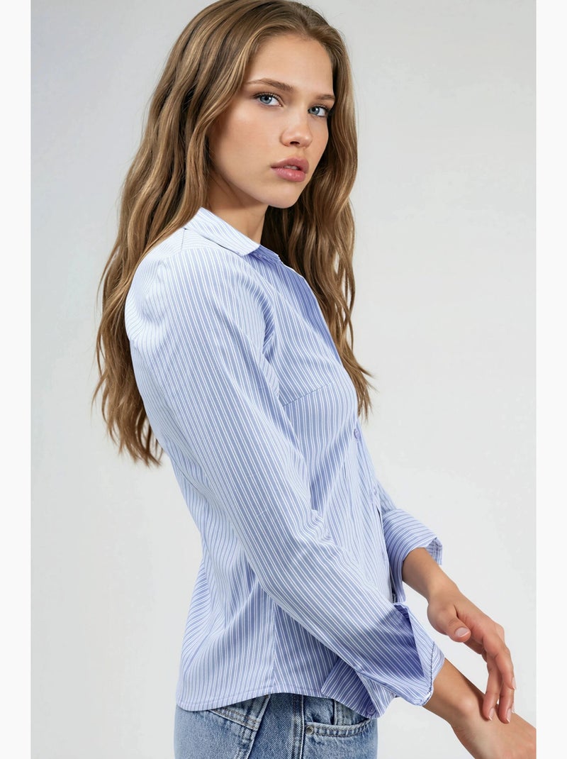 Camicia basic a righe aderente hiccup Blu cielo - Kiabi