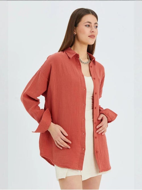 Camicia basic oversize in mussola mixray - Kiabi Camicia basic oversize in mussola mixray - Kiabi