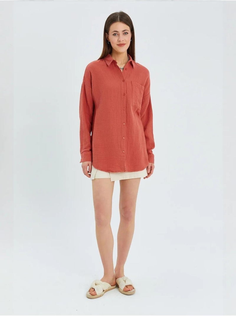Camicia basic oversize in mussola mixray Rosso scuro - Kiabi