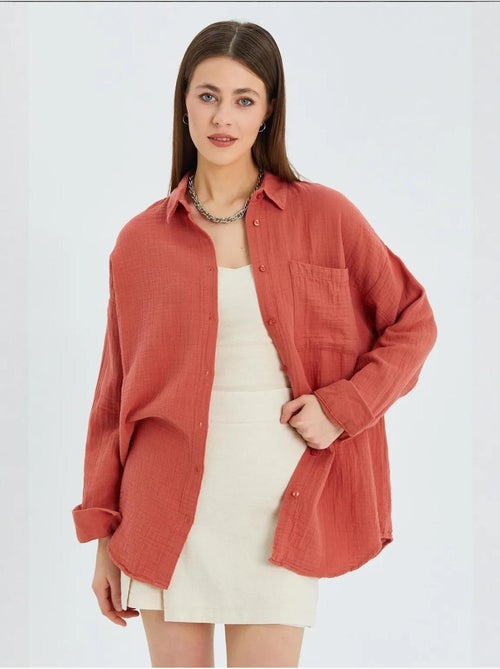 Camicia basic oversize in mussola mixray - Kiabi Camicia basic oversize in mussola mixray - Kiabi