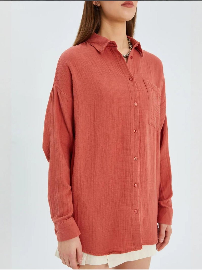 Camicia basic oversize in mussola mixray Rosso scuro - Kiabi