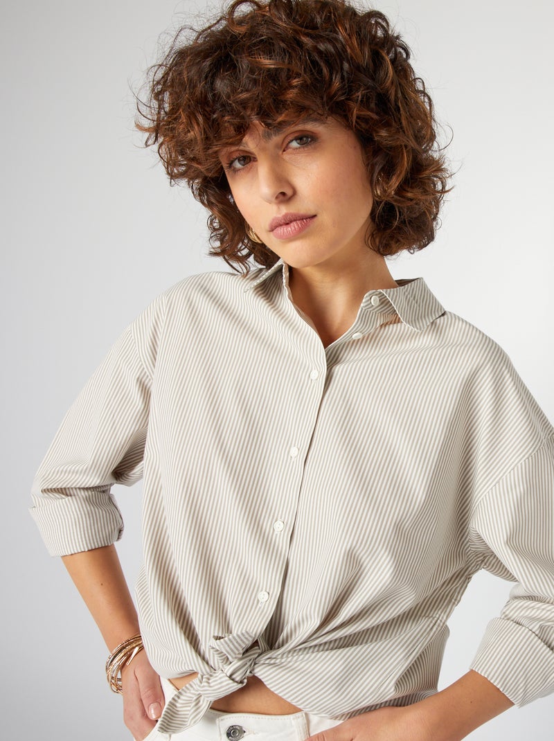 Camicia basica in popeline BEIGE - Kiabi