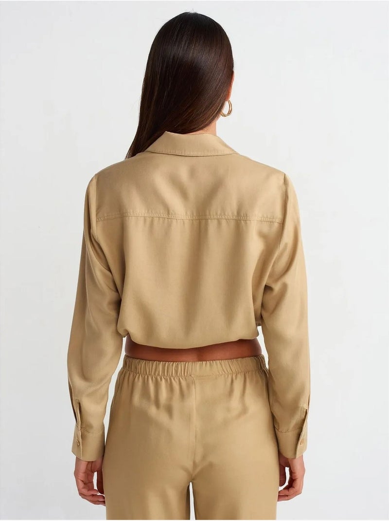 Camicia blusa crop in tencel dilvin Cammello - Kiabi
