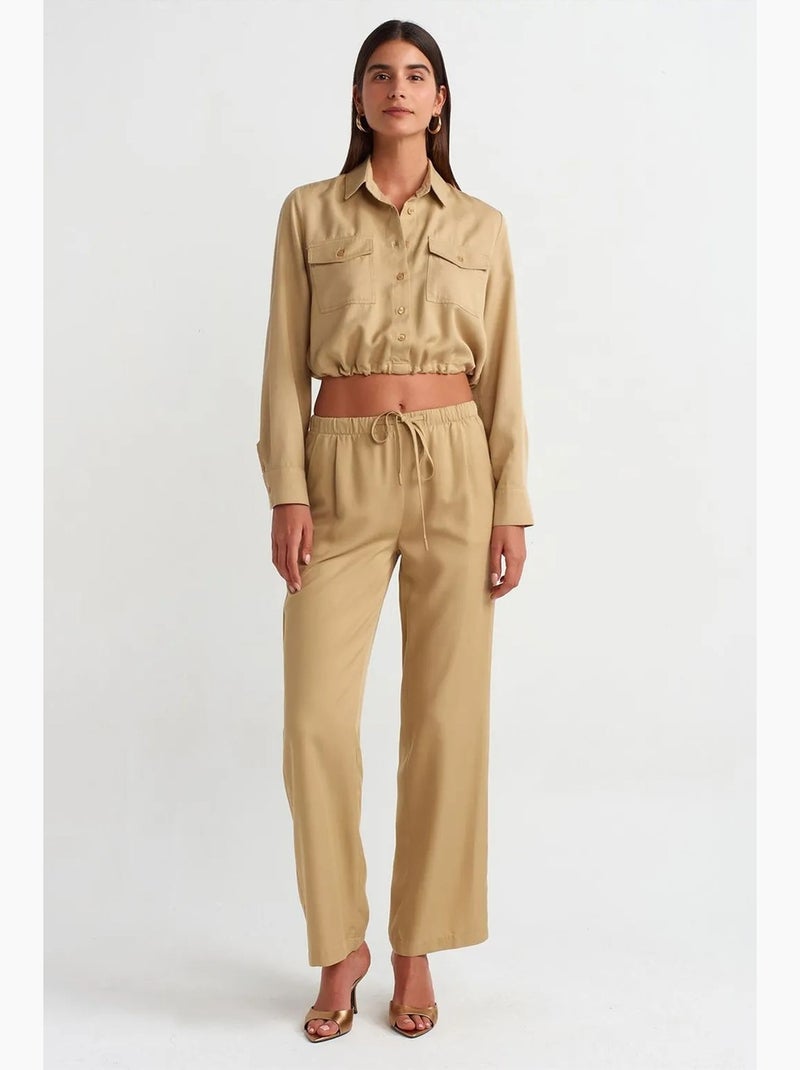 Camicia blusa crop in tencel dilvin Cammello - Kiabi