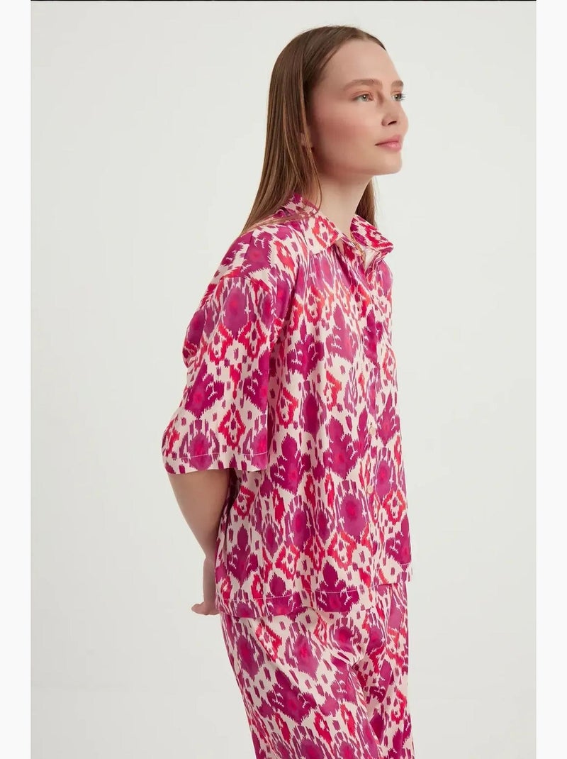 Camicia boho a maniche corte in raso rilassato hiccup Multicolore - Kiabi