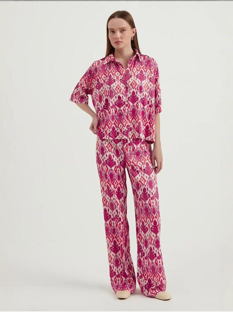 Camicia boho a maniche corte in raso rilassato Multicolore - Kiabi