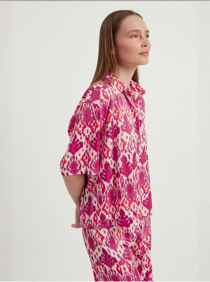 Camicia boho a maniche corte in raso rilassato Multicolore - Kiabi
