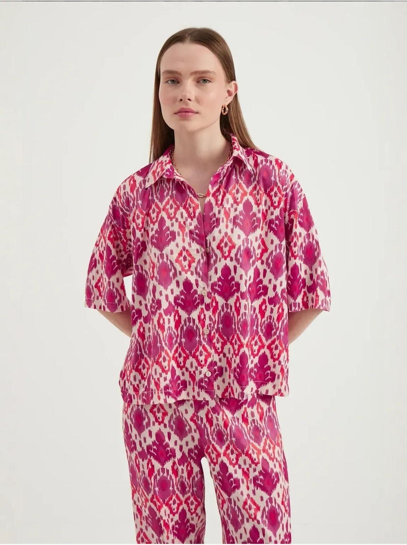 Camicia boho a maniche corte in raso rilassato Multicolore - Kiabi