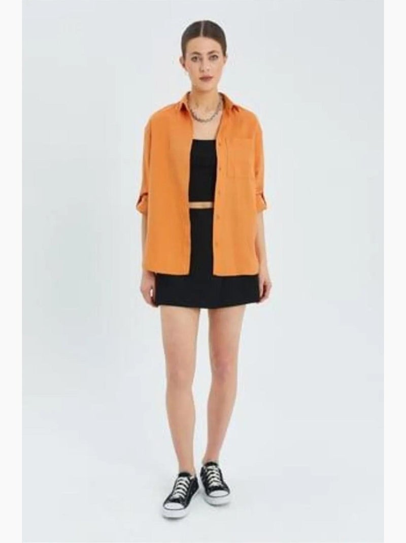 Camicia button-down a maniche lunghe con taschino mixray Arancione mandarino - Kiabi