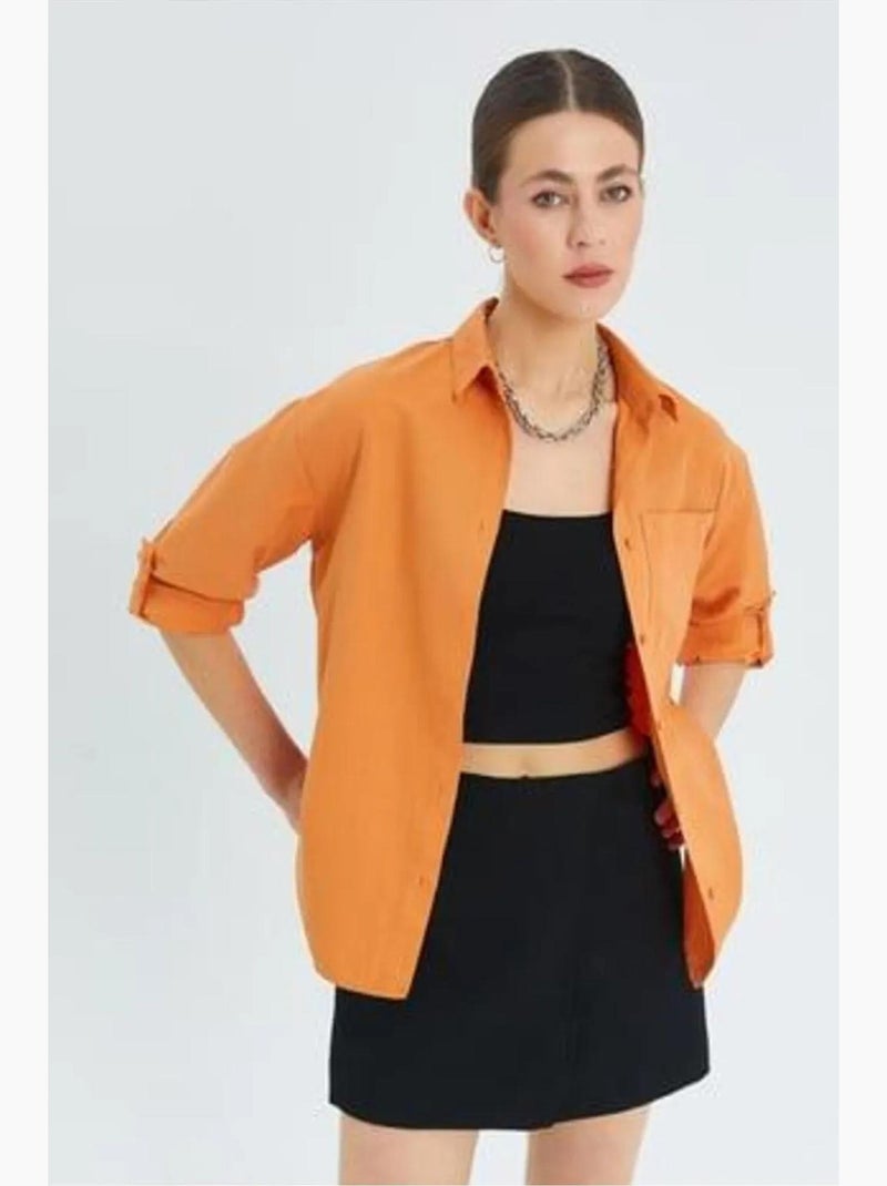 Camicia button-down a maniche lunghe con taschino mixray Arancione mandarino - Kiabi