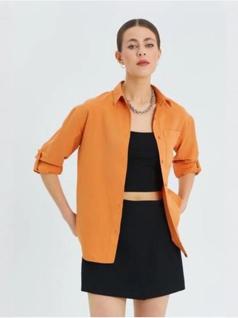 Camicia button-down a maniche lunghe con taschino mixray Arancione mandarino - Kiabi