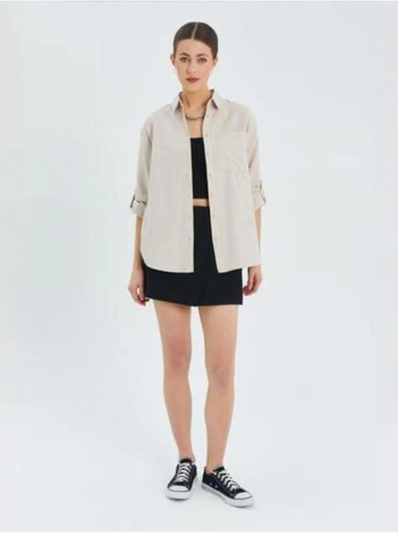 Camicia button-down a maniche lunghe con taschino mixray Beige chiaro - Kiabi