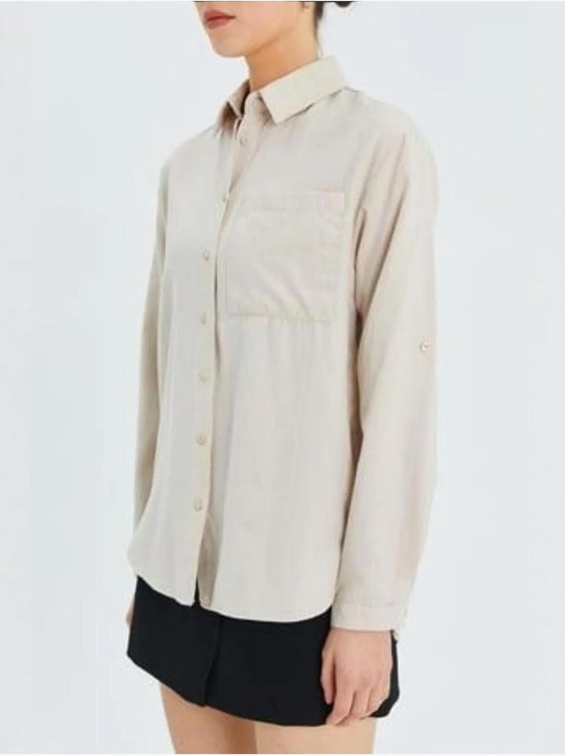 Camicia button-down a maniche lunghe con taschino mixray Beige chiaro - Kiabi