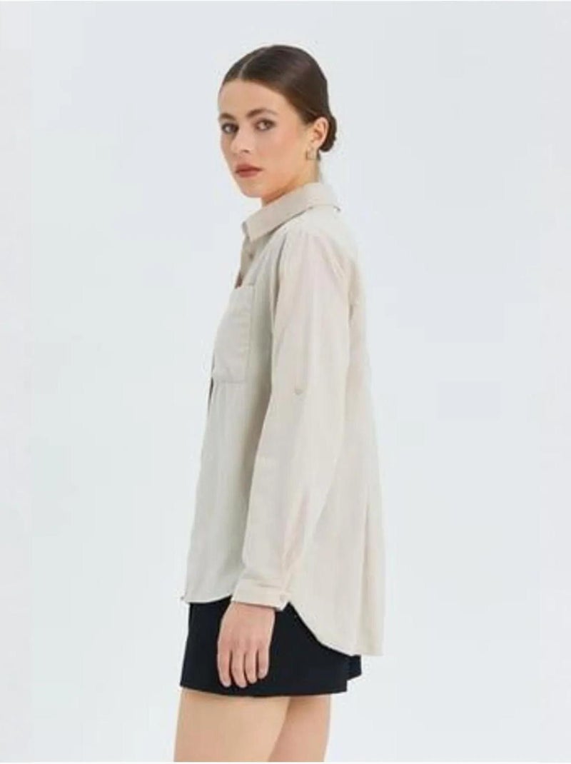 Camicia button-down a maniche lunghe con taschino mixray Beige chiaro - Kiabi