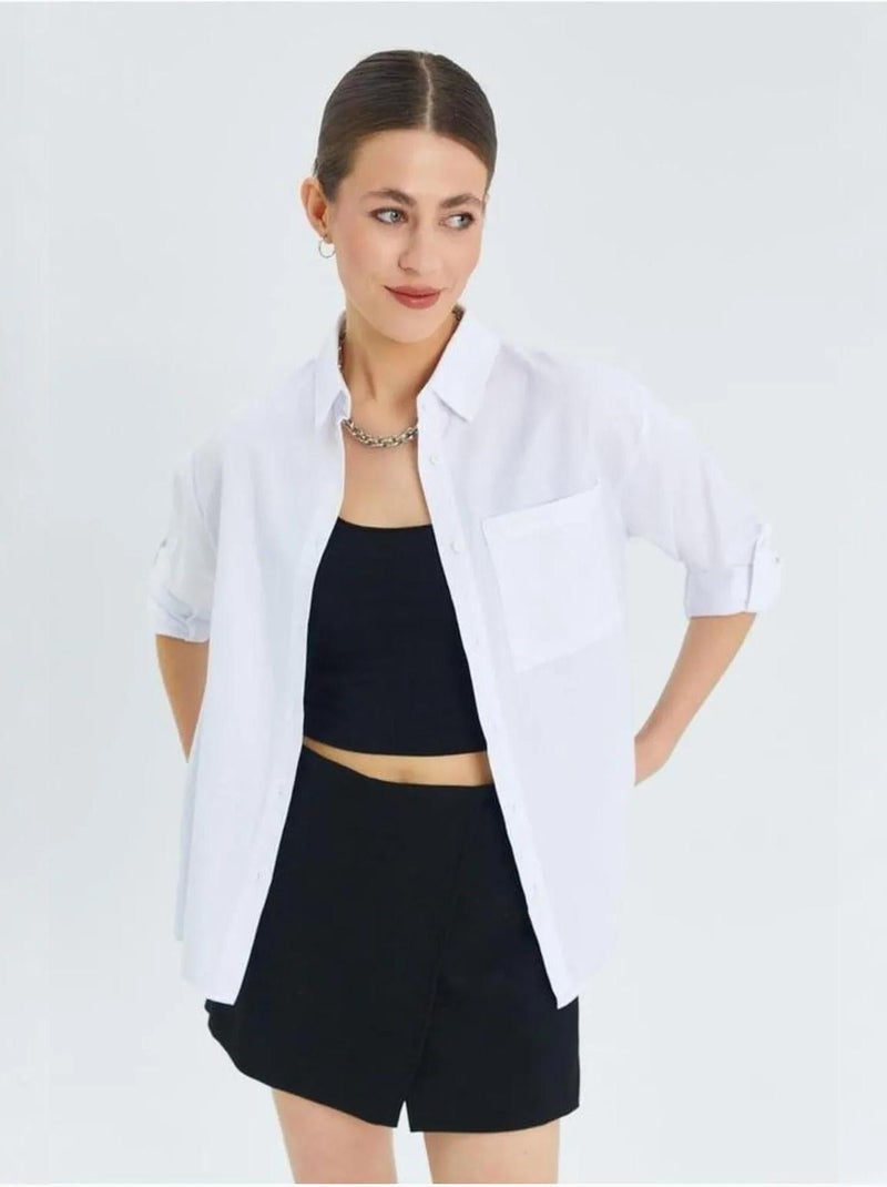 Camicia button-down a maniche lunghe con taschino mixray Bianco - Kiabi