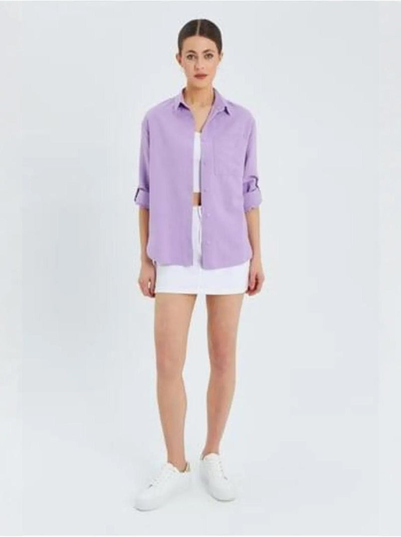 Camicia button-down a maniche lunghe con taschino mixray Lavanda - Kiabi