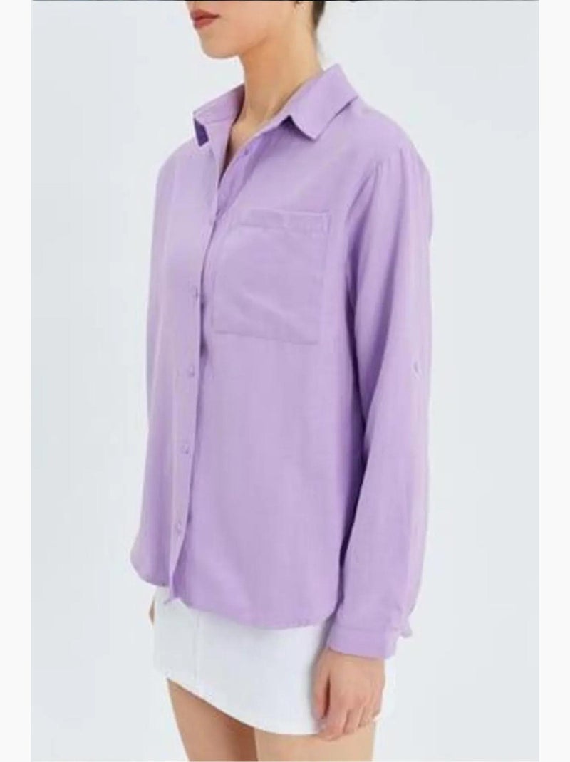 Camicia button-down a maniche lunghe con taschino mixray Lavanda - Kiabi