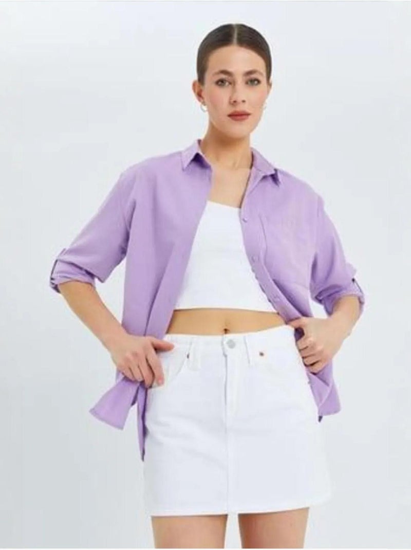 Camicia button-down a maniche lunghe con taschino mixray Lavanda - Kiabi
