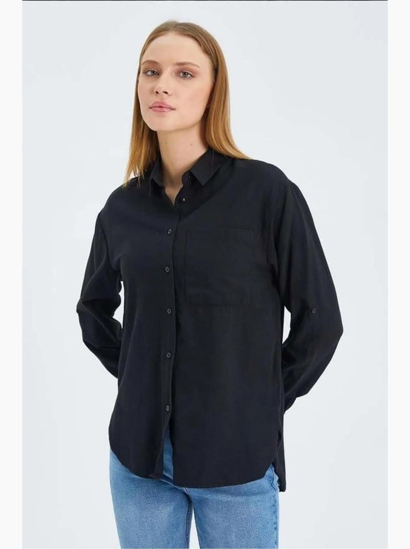 Camicia button-down a maniche lunghe con taschino mixray Nero - Kiabi