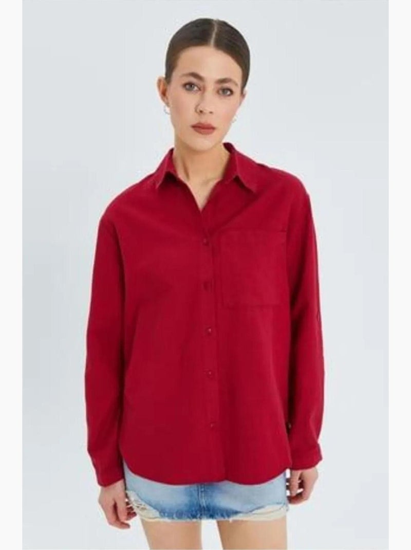 Camicia button-down a maniche lunghe con taschino mixray Rosso bordeaux - Kiabi