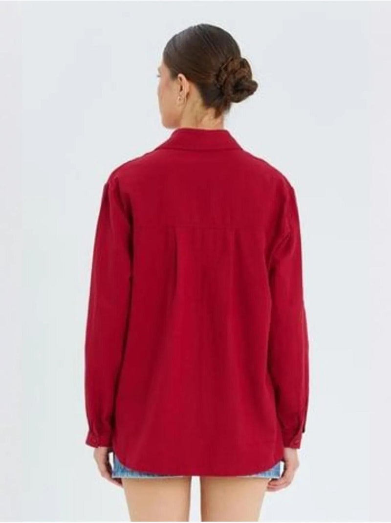 Camicia button-down a maniche lunghe con taschino mixray Rosso bordeaux - Kiabi
