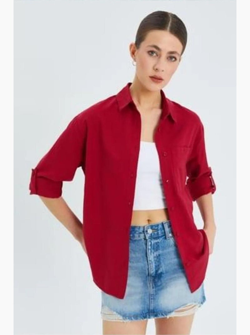 Camicia button-down a maniche lunghe con taschino mixray Rosso bordeaux - Kiabi