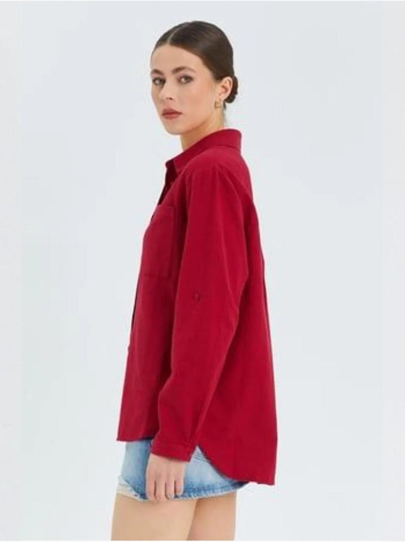 Camicia button-down a maniche lunghe con taschino mixray Rosso bordeaux - Kiabi