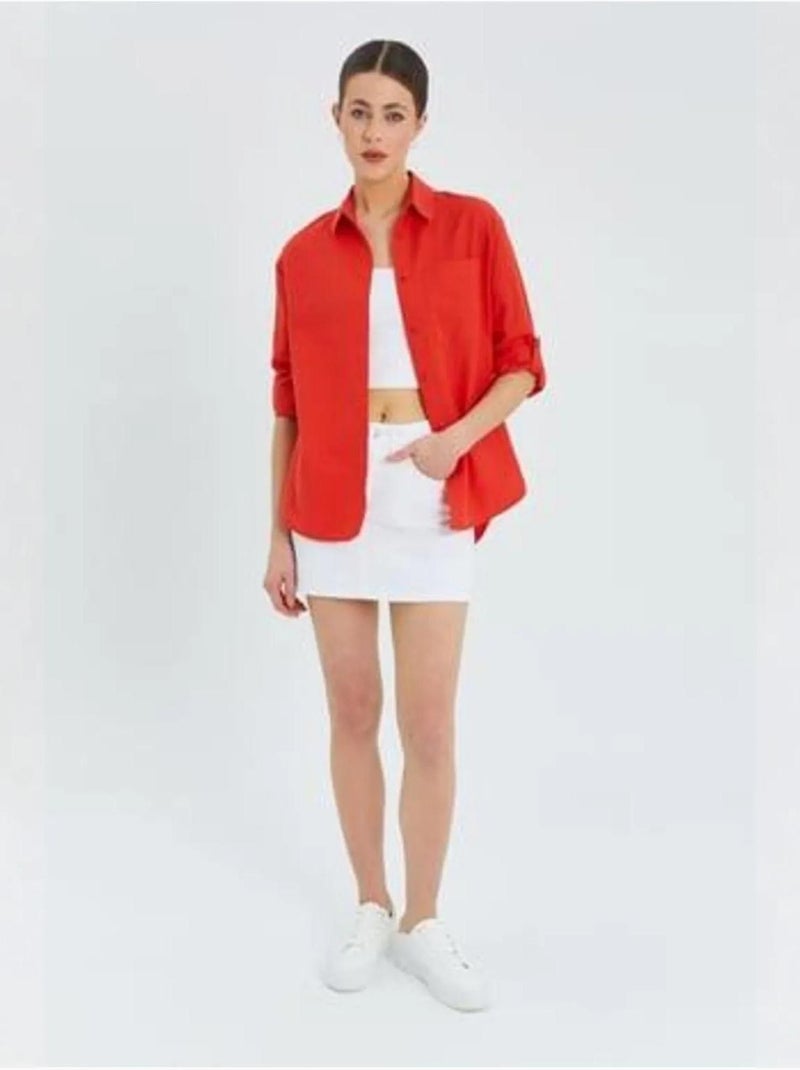Camicia button-down a maniche lunghe con taschino mixray Rosso - Kiabi
