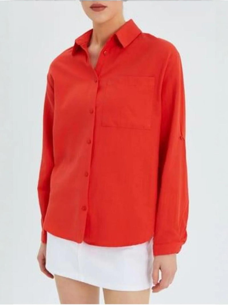 Camicia button-down a maniche lunghe con taschino mixray Rosso - Kiabi