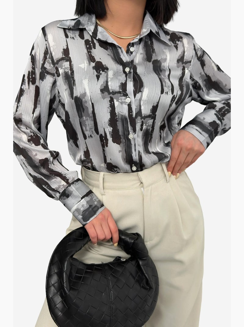 Camicia button-up a maniche lunghe con stampa astratta my fashion Grigio - Kiabi