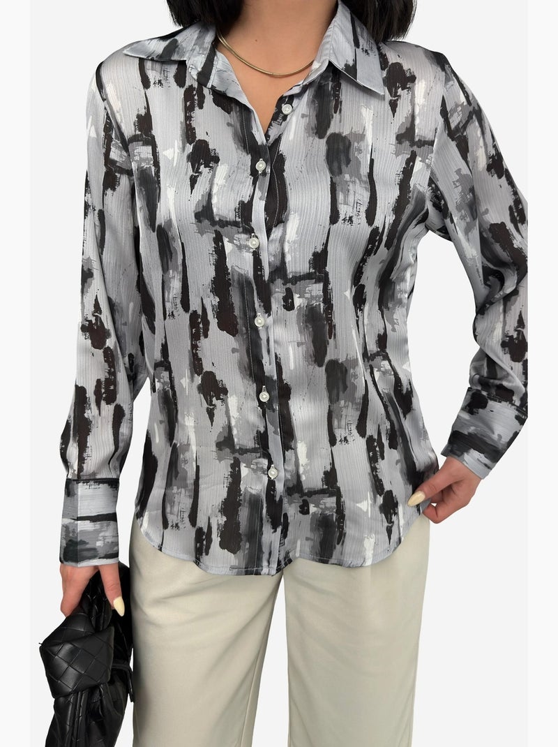 Camicia button-up a maniche lunghe con stampa astratta my fashion Grigio - Kiabi