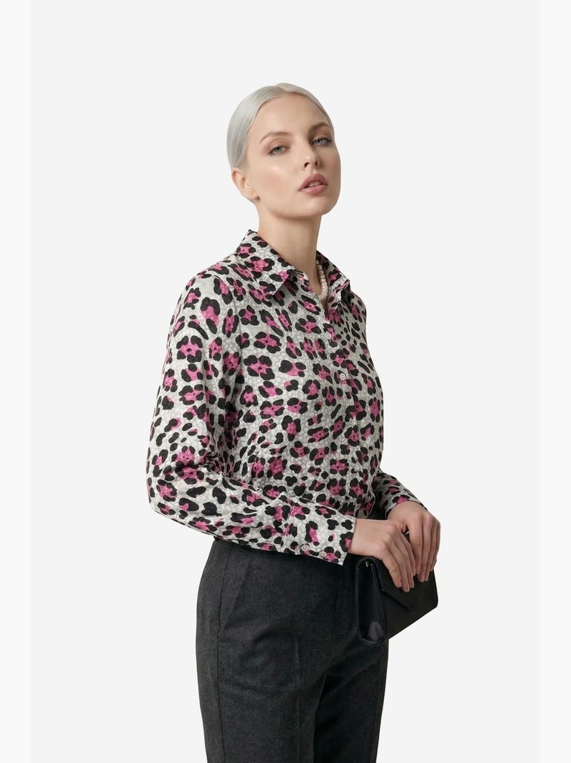 Camicia button-up a maniche lunghe con stampa leopardata my fashion Magenta - Kiabi