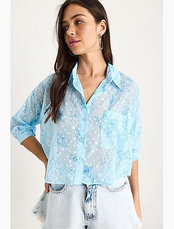 Camicia button-up in jacquard floreale a maniche corte con tasca lucci