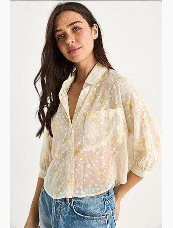 Camicia button-up in jacquard floreale a maniche corte con tasca lucci
