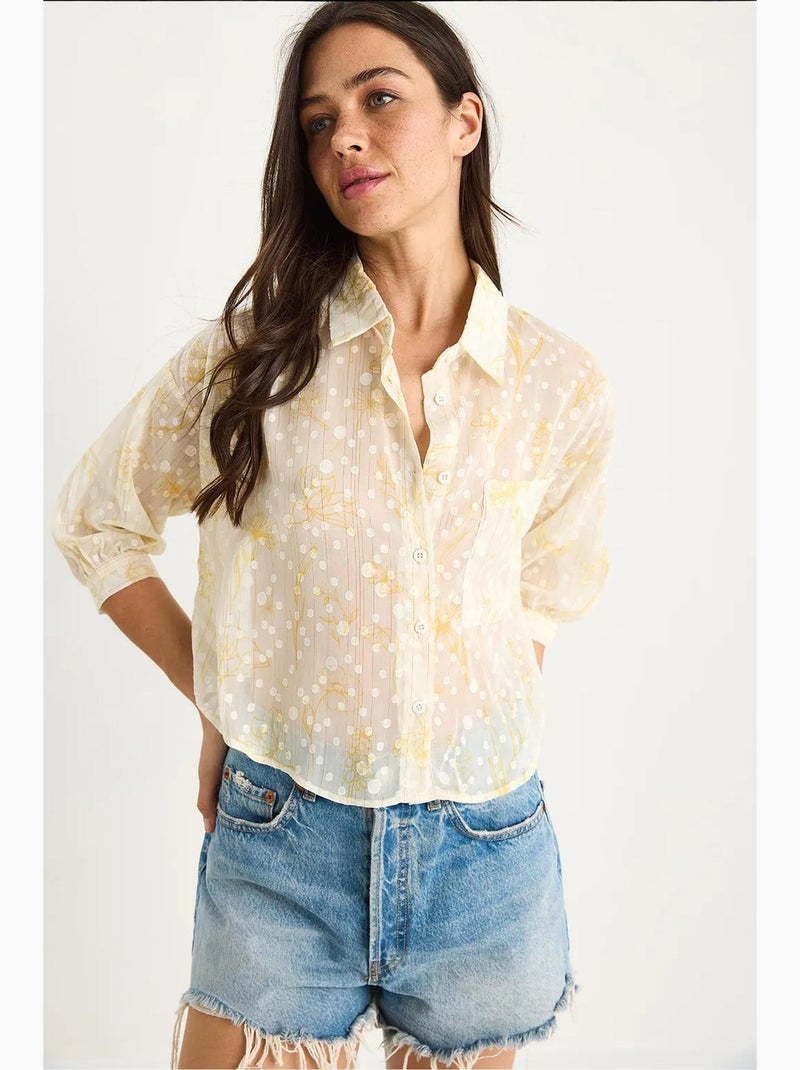 Camicia button-up in jacquard floreale a maniche corte con tasca lucci Giallo limone - Kiabi