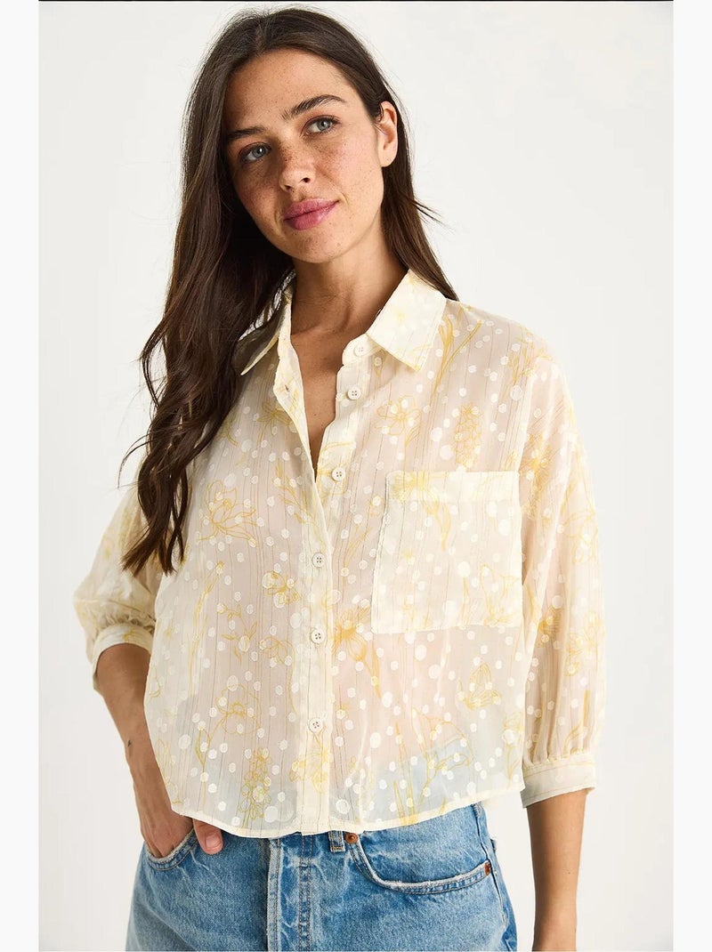 Camicia button-up in jacquard floreale a maniche corte con tasca lucci Giallo limone - Kiabi