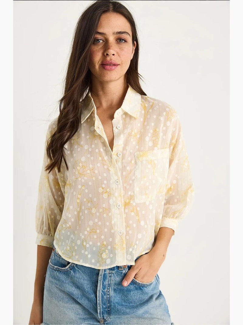 Camicia button-up in jacquard floreale a maniche corte con tasca lucci Giallo limone - Kiabi