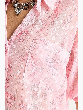 Camicia button-up in jacquard floreale a maniche corte con tasca lucci