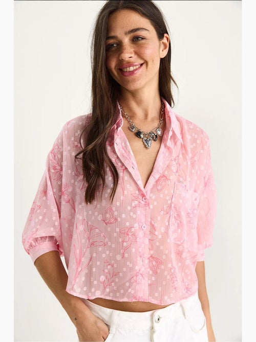 Camicia button-up in jacquard floreale a maniche corte con tasca lucci - Kiabi Camicia button-up in jacquard floreale a maniche corte con tasca lucci - Kiabi